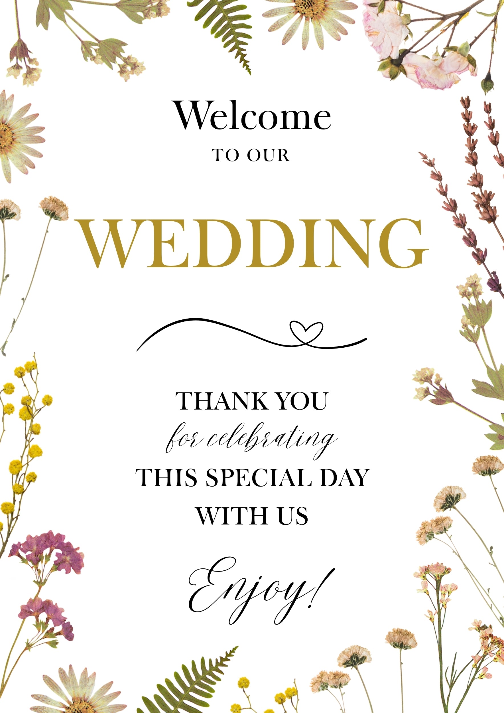 Sunflower & White Orchid Wedding Welcome Sign | A3 Print Box & Party Co.