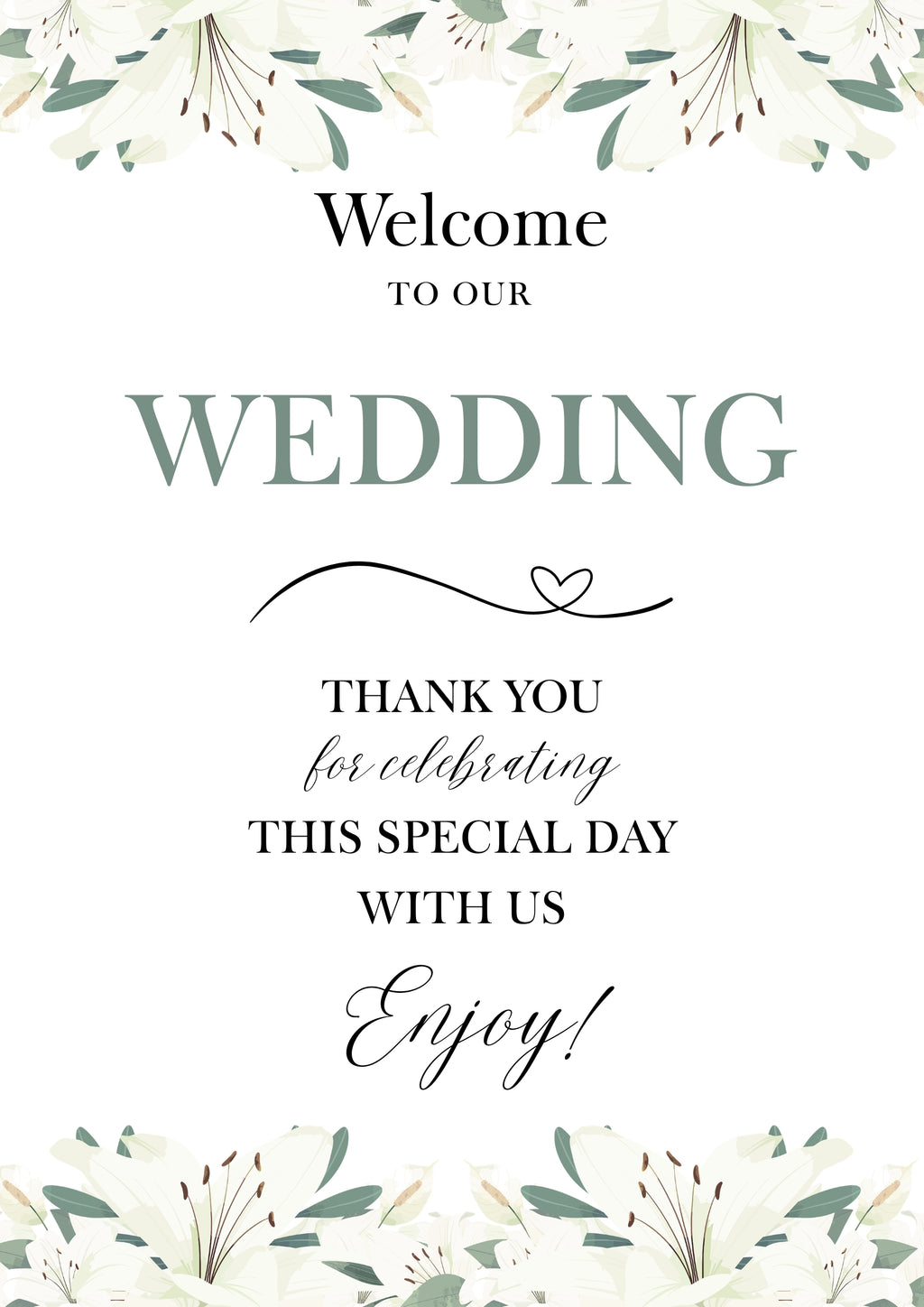 White Lily Wedding Welcome Sign | A3 Print Box & Party Co.