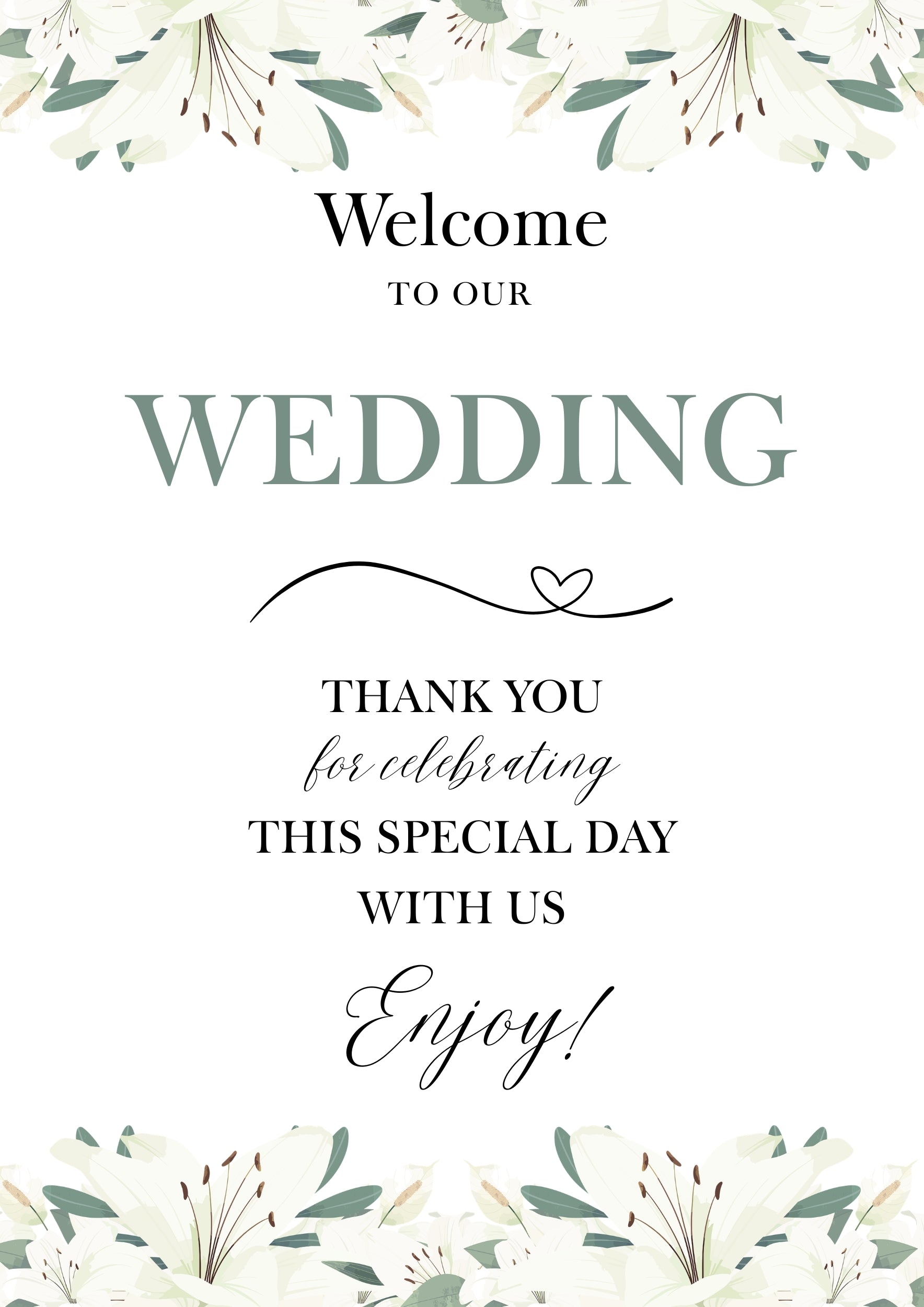 White Lily Wedding Welcome Sign | A3 Print Box & Party Co.