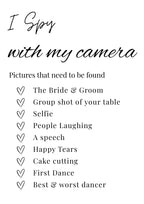 I Spy with my Camera Wedding Activity Card Box & Party Co.