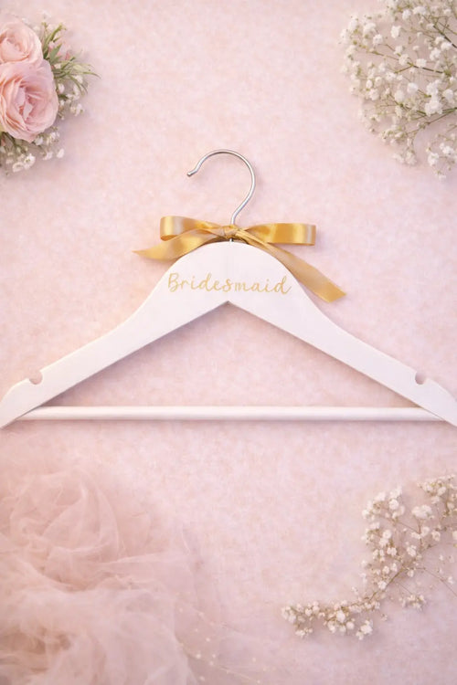 Bridesmaid Wooden Hangers with Gold Ribbon – Set of 3 - Box & Party Co. 