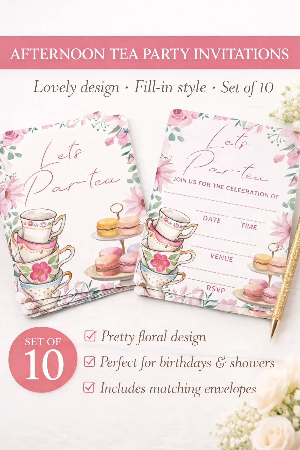 Let's Par-Tea Party Invitations – Pack of 10 Box & Party Co.