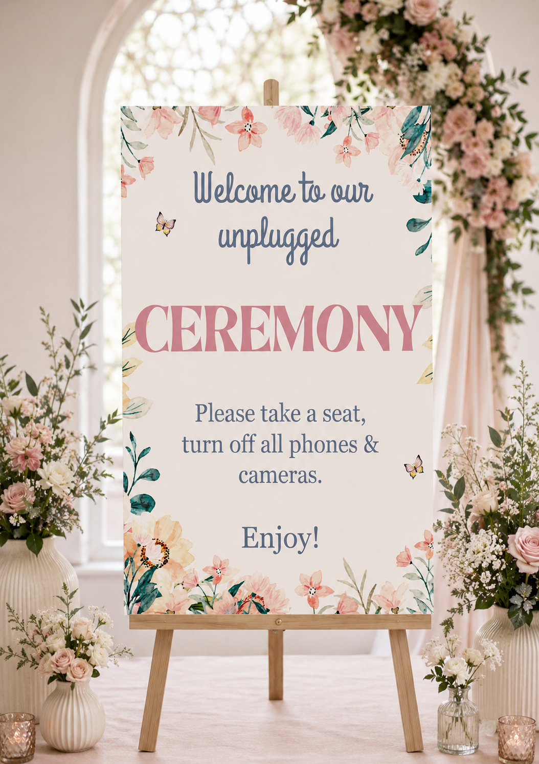 Pastel Floral Unplugged Wedding Sign – A3 Ceremony Welcome Board Box & Party Co.