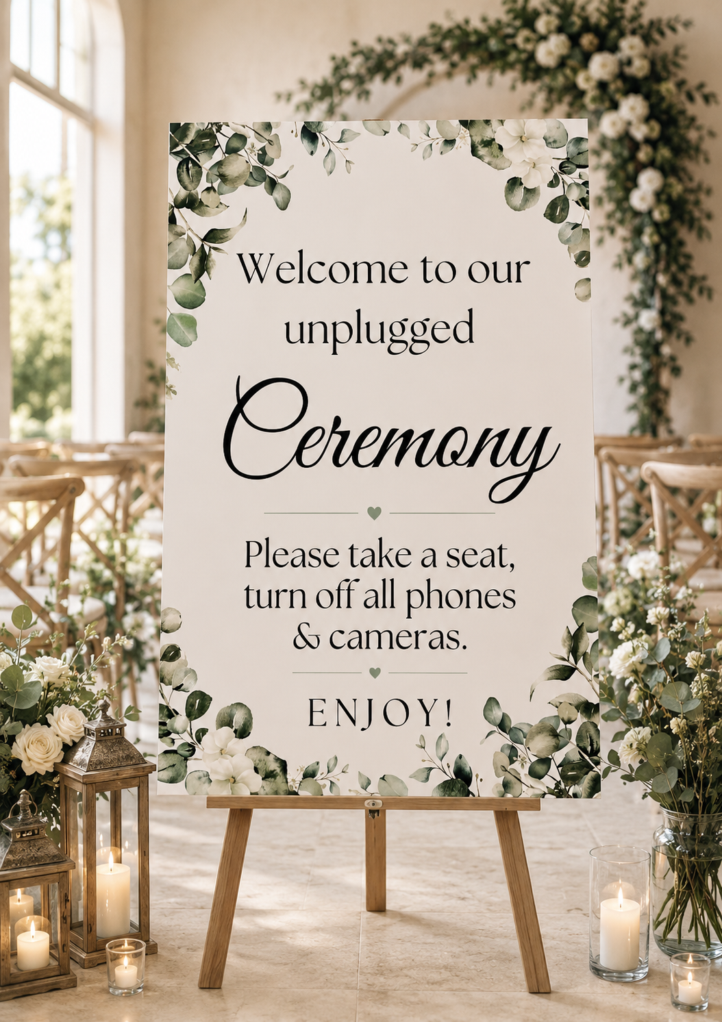 Greenery Unplugged Wedding Sign – Ceremony Welcome Board Box & Party Co.