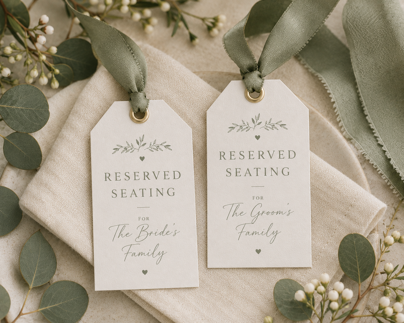 Reserved Seating Tags – Sage Green Wedding (set of 6) Box & Party Studio