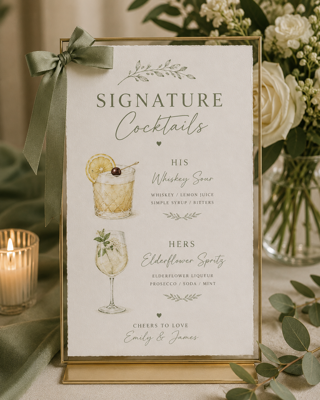 Signature Cocktails Sign – Sage Green Wedding Box & Party Studio
