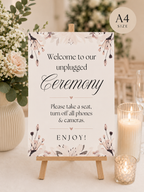Neutral Floral Unplugged Wedding Sign – Ceremony Welcome Board Box & Party Co.