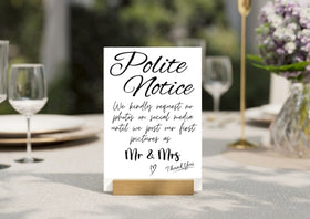 A5 Wedding Activity Sign - Polite Notice (No Social Media) Box & Party Co.