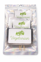 Vegetarian food signs packed in a lovely sliver bag.