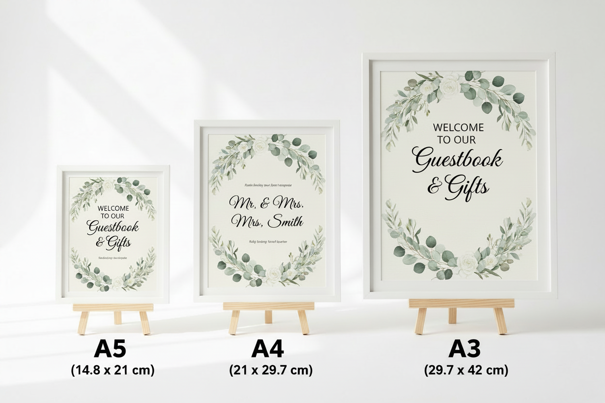 A3 A4 A5 size comparison with matching sign design in all frames