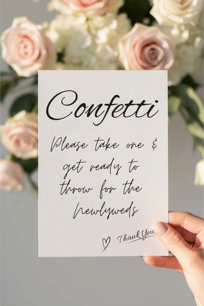 A5 wedding sign held close-up