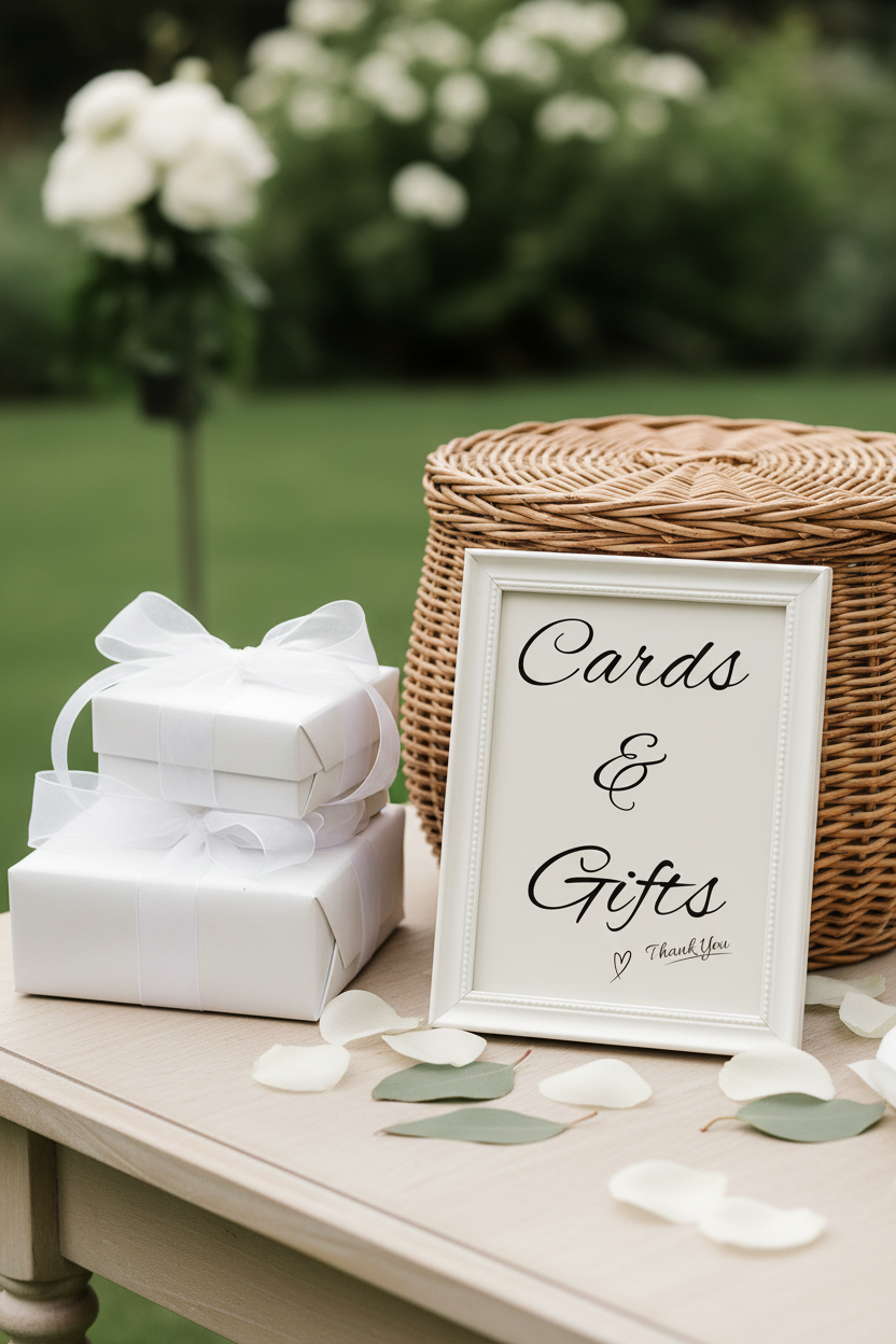 Cards and Gifts sign close-up against card basket