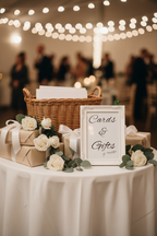 Cards and Gifts sign on styled wedding gift table