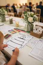 Child colouring at wedding reception