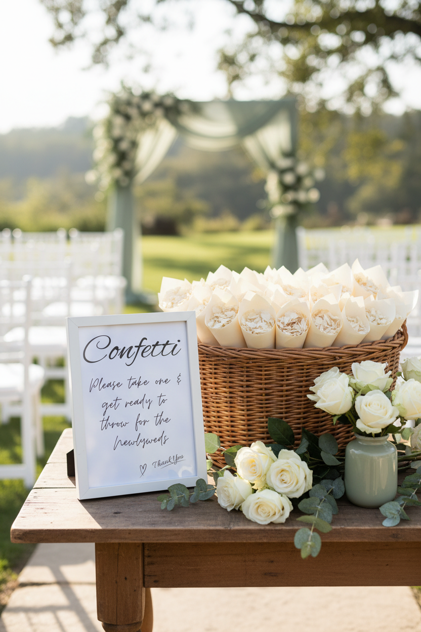 Confetti sign with confetti cones station