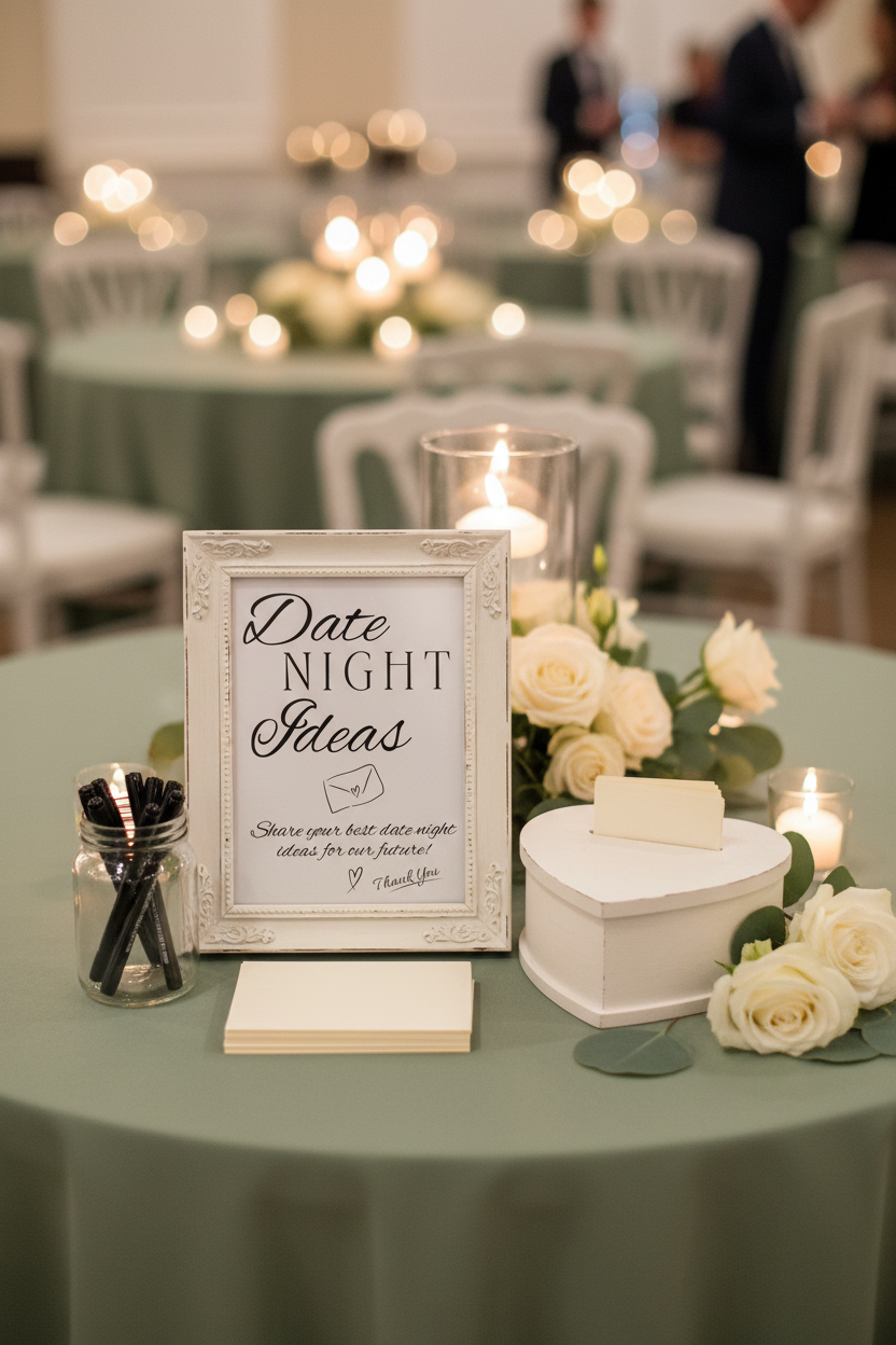 Date Night Ideas sign styled as interactive wedding station