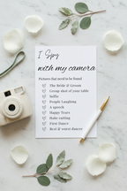 I Spy card flat lay with disposable camera