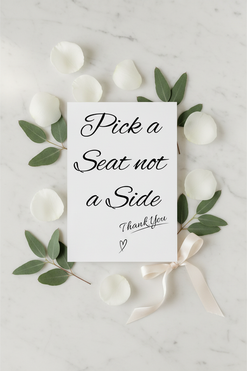 Pick a Seat not a Side sign flat lay