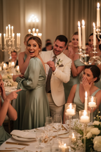 Wedding guest sneakily attaching peg to another guest at reception